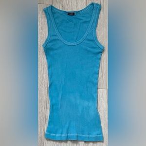 HANK Made in Hollywood Ribbed Tank Top Blue Turquoise Size Small